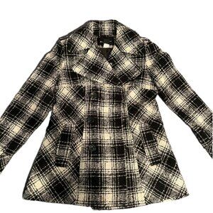 Moda International Women Small Wool Blend Double Breasted Plaid Pea Coat